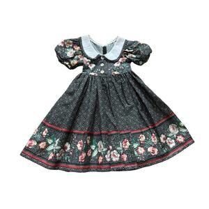 Vintage Dress Girls Size 7 Floral Bustle Bow Puff Sleeves Tea Party Cottagecore